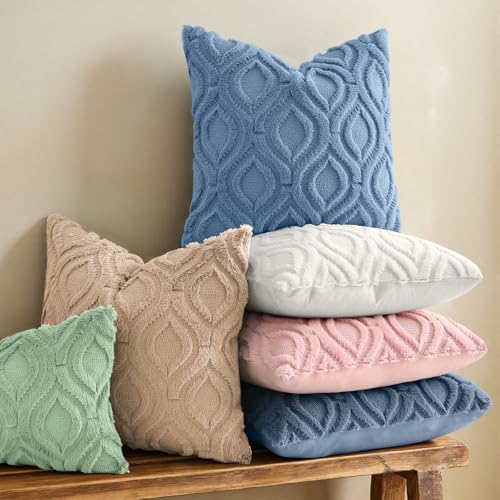 decorUhome Faux Fur Soft Dusty Blue Throw Pillow Covers 20x20 Set of 2