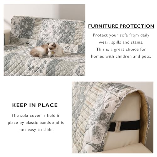 Skidproof Sofa Cover-Grey Bird Sofa Slipcover with Elastic Straps-Easy Fit Slip Cover-Washable Furniture Protector for Pets and Kids(Recliner,Grey)