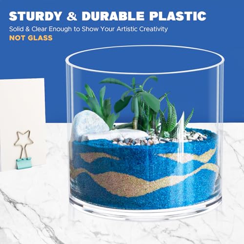 Flower Clear Plastic Vase Centerpiece for Home, Wedding Party, Plastic Clear Cylinder Wide for Flowers, Decorative Wide Mouth Vase for Decor (Not Glass) (6.2'' W*5.9'' H)