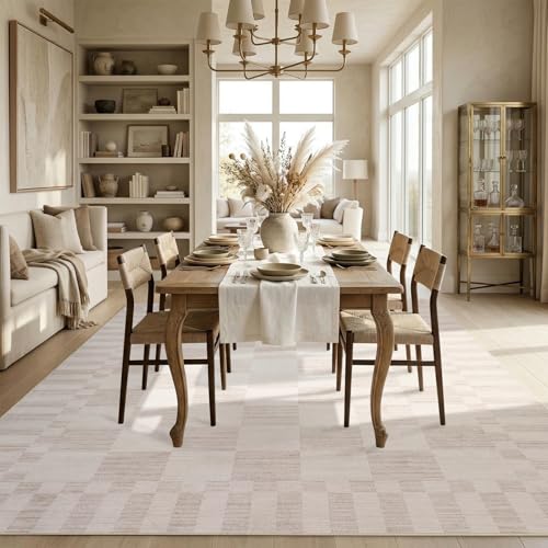 GarveeHome Beige Checkered Rug 5x7 Area Rugs Washable Checkerbroad 5x7 Rug