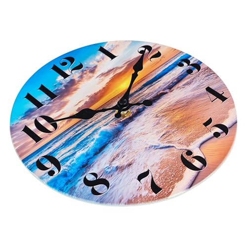 Wall Clock Battery Operated Beach Coastal Theme Indoor Outdoor Waterproof Decor for Bathroom Bedroom Patio Pool Home (8 Inch,Blue)