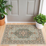 Washable Oriental Area Rug - 2x3 Rugs for Living Room Soft Carpet for Bedroom Waterproof Floral Distressed Indoor Stain Resistant Non-Shedding Floor Carpets (Green, 2x3)