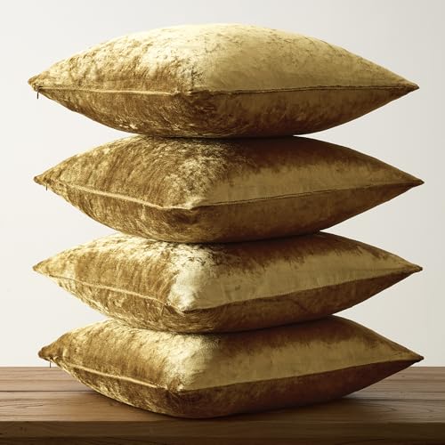 Pack of 4 Gold Decorative Velvet Pillow Covers 18x18