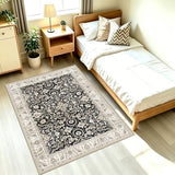 4x5 Machine Washable Area Rug: Low Pile Non Slip Rugs Soft Barefoot Floor Mat for Under Desk Play Area Big Entryway Living Room and Apartment Decor Black Beige