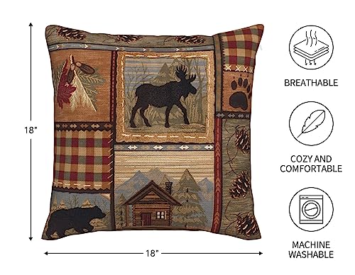 Set of 2 Square 18x18 inch Retro Brown Throw Pillow Covers Rustic Lodge Bear Moose Decorative Throw Pillowcase for Home Sofa Thick Cotton Linen Cushion Cases (45x45 cm) Paw Prints Cabin