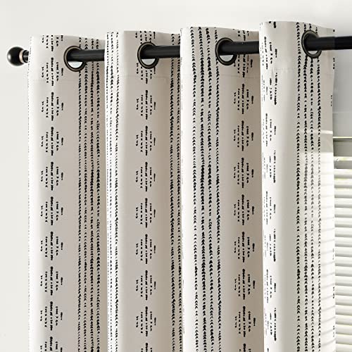 jinchan 95% Blackout Boho Curtains 84 Inches Long for Bedroom Living Room Black on Beige Geometric Printed Grommet Top Room Darkening Thermal Insulated Window Drapes 2 Panels