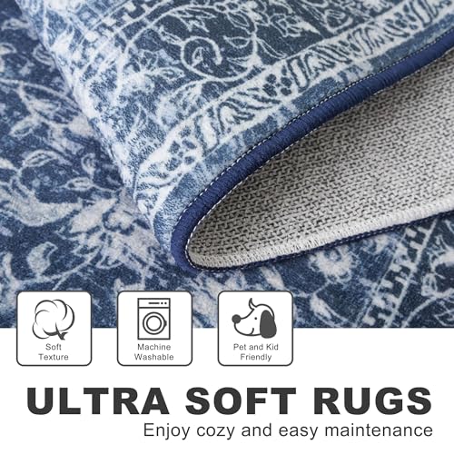 Area Rug 3x5 Washable Entryway Rug Non Slip Blue Kitchen Rugs
