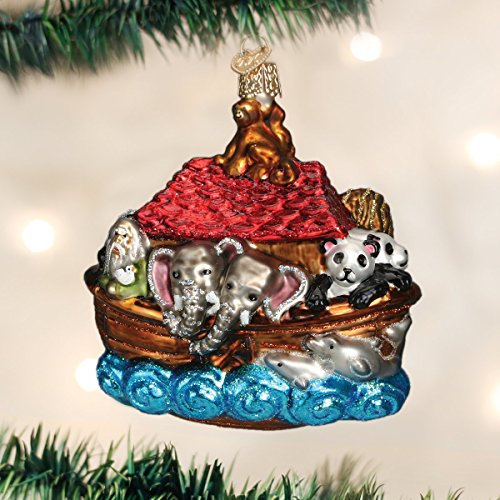 Old World Christmas Spiritual Gifts Glass Blown Ornaments for Christmas Tree Noah's Ark 4.25 Inches