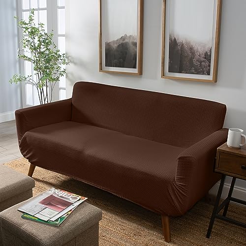 Home Details Stretch Furniture Protector Slipcover, Good for Dog Hair and Spills, Machine Washable, Love Seat, Brown