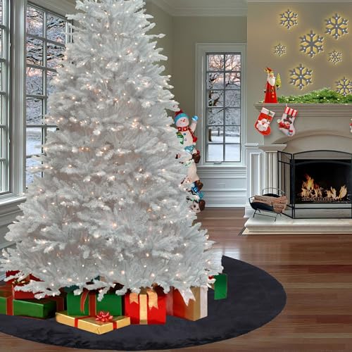 Christmas Tree Skirt 56 inch, Black Plush Christmas Tree Skirt, for Family Christmas Decoration, Christmas Party Decoration(Black，Large)