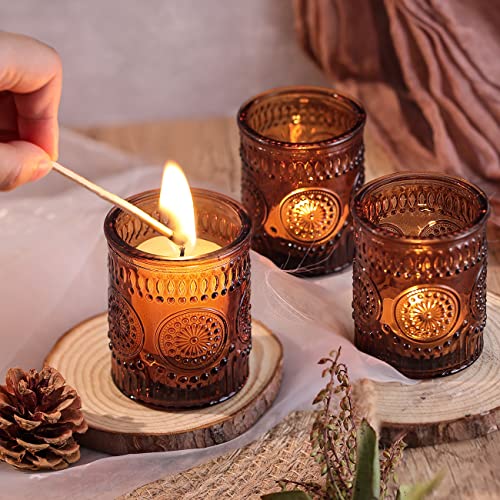 Amber Votive Candle Holders Set of 36- Glass Tea Lights Candle Holders Bulk