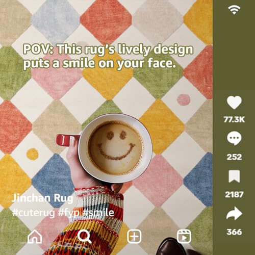 jinchan Macy 5x7 Area Rug for Kids Room Modern Colorful Nursery Rug Checkered Diamond Play Mat Washable Soft Non Slip Carpet for Playroom Classroom Bedroom Dorm Daycare Living Room Circus on Cream