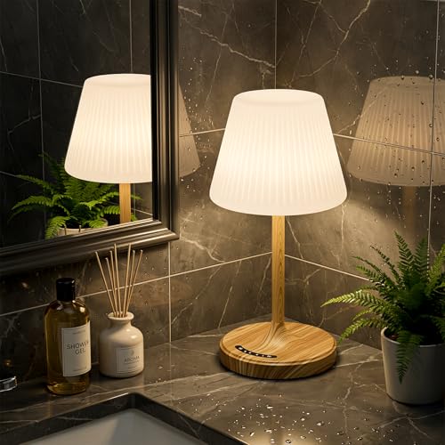 Shower Lamp Waterproof Bathroom Lamp, Rechargeable Cordless Table Lamp, 4000mAh Battery, 3 Color Modes, Touch Dimmable Light, Small Night Lamp for Bathroom, Bathtub, Kitchen, Outdoor Patio