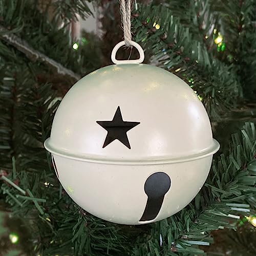 Haute Decor Jingle Bell Ornaments, Large Size 3.35-inch Diameter, 6-Pack (Ivory)