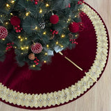 60-Inch Venetian Gilded Velvet Christmas Tree Skirt with Gold Embellished Border, Foam-Padded, Button Closure, Burgundy