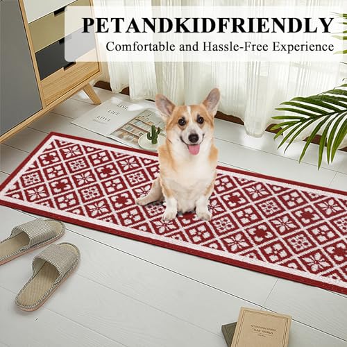 Christmas Hallway Runner Rug Washable Red Xmas Kitchen Mat 2x6 ft
