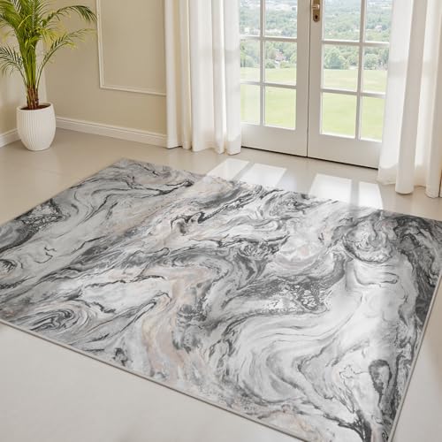 PADOOR Abstract 3'x5' Area Rug, Washable Non-Slip Low Pile, Marble Grey