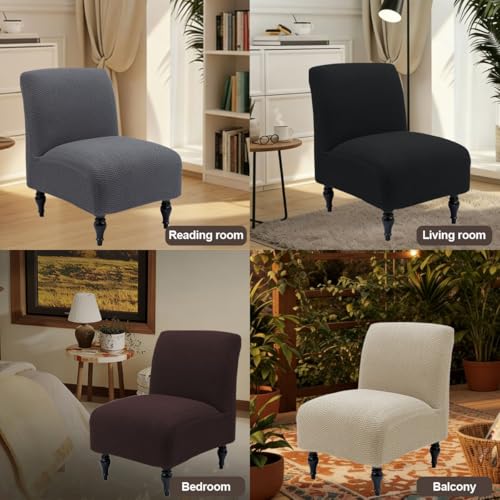 Armless Accent Chair Cover Waterproof Slipper Accent Chair Slipcovers Stretch Side Accent Chair Cover Without Arms Washable Armless Chair Covers for Living Dining Bedroom Set of 1 Taupe