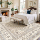 12x18 Washable Area Rug for Living Room - Non-Slip Vintage Rugs Beige Gray