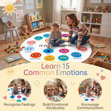 Breling 4ft Round Calming Corner Classroom Rug Feelings Chart Emotion Mat for Kids Large Soft Washable Non Slip Sensory Carpet for Reading Nook Preschool Homeschool Playroom Sel Learning Area