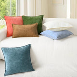 CaliTime Throw Pillow Covers Decorative 18 X 18 Inches Pack of 2 Cotton Thread Stitching Edges Solid Dyed Soft Chenille Cushion Cases for Couch Sofa Bed Living Room Farmhouse Smoke Blue