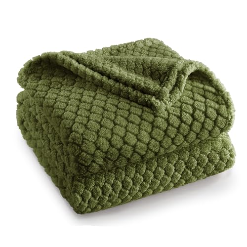 Exclusivo Mezcla Fleece Throw Blanket for Couch and Bed,Extra Soft Warm Decorative Fuzzy Throws for Women,Lightweight Cozy Blankets Size 50x60 Inches, Olive Green