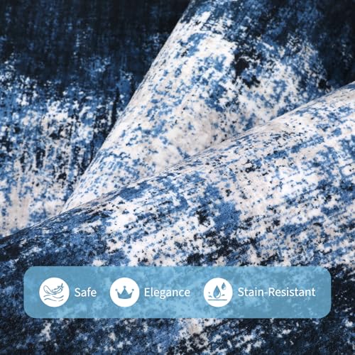 GarveeHome Entryway Rug 2.5x8 Washable Modern Abstract Small Blue