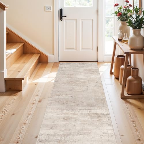2x6 Washable Runner Rug for Kitchen: Easy-Clean Stain Resistant Carpet for Entryway Hallway Non Slip Rugs for Bedroom Indoor Abstract Floor Mat - Gifts for Newlyweds Household Home Decor 2x6 Beige