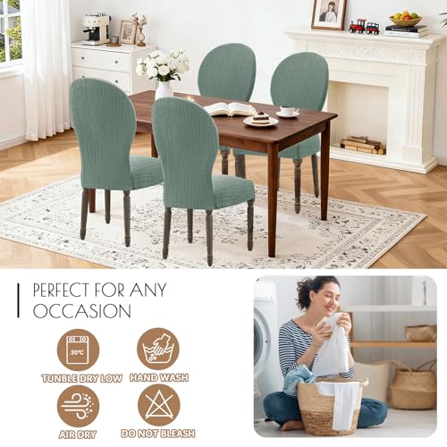 Round Back Dining Chair Cover Set 2/4/6, Curved Back Chair Covers Stretch Armless Dining Chair Slipcovers Mid Century Modern Chair Seat Protector for Kitchen, Home and Banquet (Green, Set of 6)