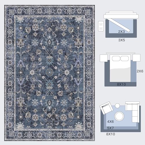 Tangsoo 2.6x8 Runner Rug for Hallway Non Slip,Washable Blue Long Runner Rug