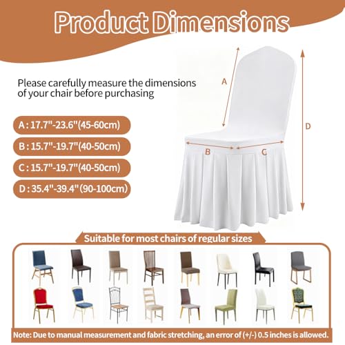Yahpetes Chair Covers 1 Pcs Pleated Skirt Spandex Chair Cover Stretch Slipcover White Washable Fitted Chair Protector Cover for Dorm, Dining Room, Hotel, Ceremony (White, 1 Pcs)