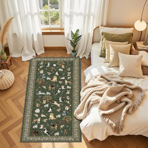 Dark Green Hallway Runner Rug 2x4 for Bedroom Kitchen