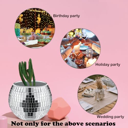 8 PCS Silver Disco Ball Vase,Glass Disco Ball Planter Candle Holder Vase Bulk Mirror Disco Ball Flower Vase for Wedding Centerpieces,Birthday,Office,Bedroom