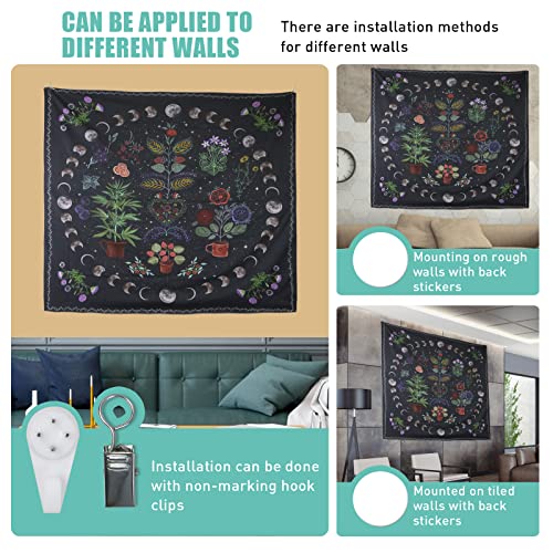 LINICE Nature Moon Phase Wall Hanging, Bohemian Mandala Tapestry Aesthetic Bedroom Decor, Botanical Tapestry Suitable For Bedroom Home Dorm