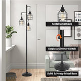 Floor Lamp for Living Room, Farmhouse Industrial Dimmable Floor lamp,3 Lights Metal Cage Tree Standing Lamp,68", 3Pcs Led Bulbs Included