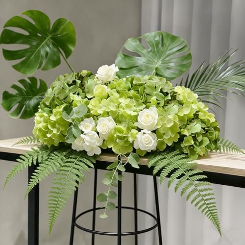 Hydrangea Artificial Flowers, 20 Pcs Green Hydrangea Artificial Flowers Bulk, Faux Hydrangea Flowers for Outdoor, Fake Silk Hydrangea Flowers with Stems for Wedding Decoration Decor