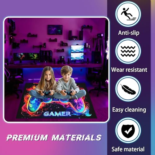Gaming Rug for Boys Room - Purple Gamer Area Rug for Boys Bedroom Games Themed Kids Room Decor Gaming Carpet Rugs, 59 x 39 Inches