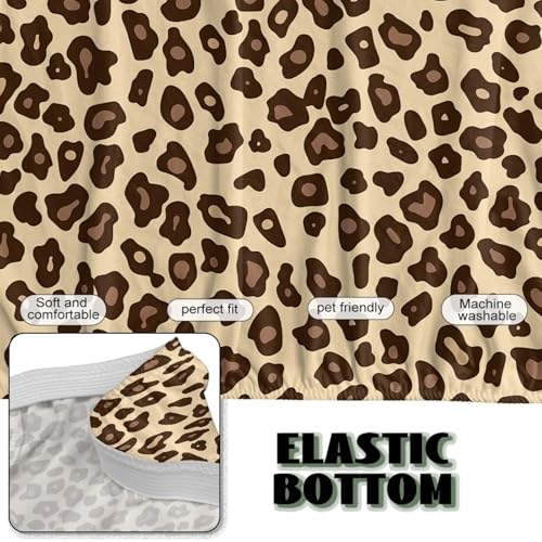 Futon Cover with Elastic Bottom Armless Sofa Covers Non Slip Washable Couch Slipcover Scratch-Resistant Futon Sofa Slipcover for Dogs Cats, Leopard Print Beige