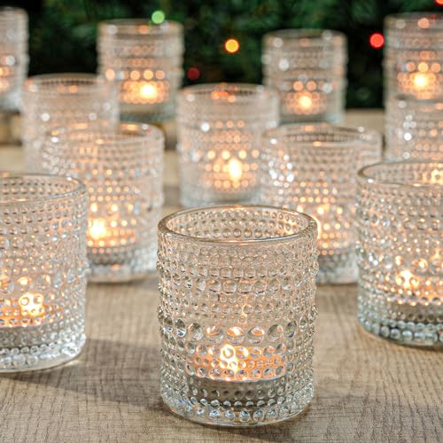 24 Pack Votive Candle Holders, Clear Glass Tealight Candle Holders DIY Wax Filling for Wedding, Tea Light Candles Holder for Home Table Decoration
