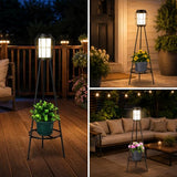 2 Pack Solar Lights with Plant Stand, Outdoor Floor Lamps, Waterproof Solar Powered Floor Lamps for Patio Deck Porch Yard Garden Decor