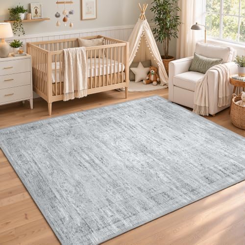 Area Rugs for Bedroom Nursery 4x6 Washable Foldable Vintage Grey
