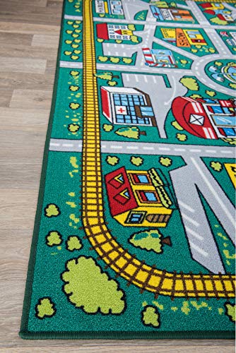 Rugshop Kids Educational Learning City Life Road Non Skid (Non Slip) Area Rug 3'3" x 4'7" Green