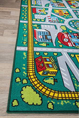 Rugshop Kids Educational Learning City Life Road Non Skid (Non Slip) Area Rug 3'3" x 4'7" Green