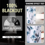 H.VERSAILTEX 100% Blackout Curtains 84 inch Length 2 Panels Set Cattleya Floral Printed Drapes Leah Floral Thermal Curtains for Bedroom with Black Liner Sound Proof Curtains, Grey and Blue