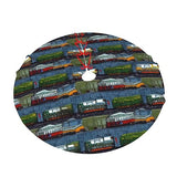 Train Cars Print Christmas Tree Skirt Plush Soft Xmas Tree Mat Christmas Decoration for New Year Holiday Xmas 30"