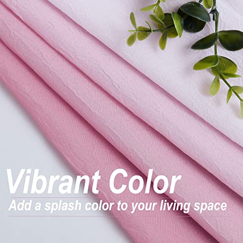 Purainbow Pink Ombre Chiffon Sheer Curtains 84 Inch Long for Living Room Bedroom Decor, Crinkle Gradient Semi Voile Grommet Top Window Curtain Drapes for Girls Room, Garden, Yard, Set of 2 Panels