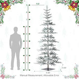 Glitzhome 9ft Pre-Lit Flocked Slim Artificial Christmas Tree with 650 Warm White LEDs, Realistic PE Needles Hinged Design for Modern Home Holiday Decor