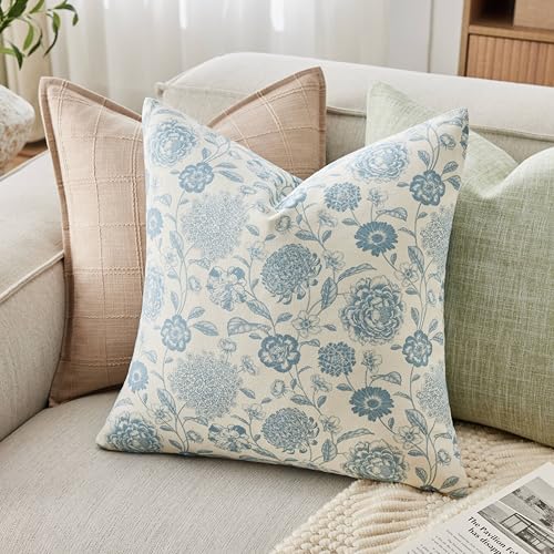 Botanical Throw Pillow Covers Set of 2, 20x20 Inch Light Blue