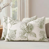 Set of 2 Lumbar Floral Pillow Covers 12x20 Inch Light Green