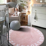 Lahome ABC Pink Round Rug for Girls Bedroom - 3ft Washable Small Classroom Rug Non Slip Alphabet Rug, Circle Nursery Rug for Kids Room, Cute Furry Plush Shaggy Crawling Play Mat for Children Toddlers
